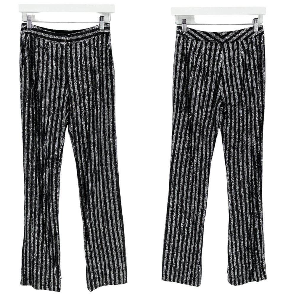 Sally LaPointe Black and Silver Straight Leg Pants